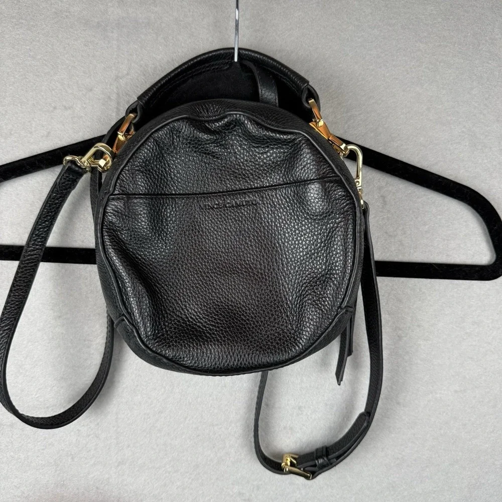 Vince Camuto Black Pebbled‎ Leather Round Crossbody Bag Gold Hardware Top Handle